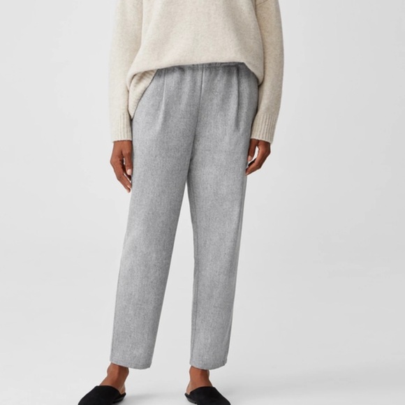 Eileen Fisher Soft Wool Flannel Pleated Tapered Pant large - Picture 1 of 7